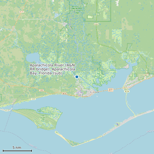 Map of Apalachicola River (A&N RR bridge), Apalachicola Bay, Florida (sub) Tide Prediction Station