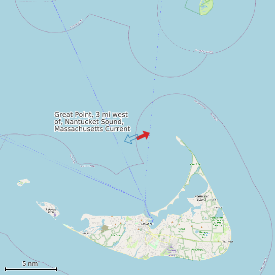 Map of Great Point, 3 mi west of, Nantucket Sound, Massachusetts Current Prediction Station
