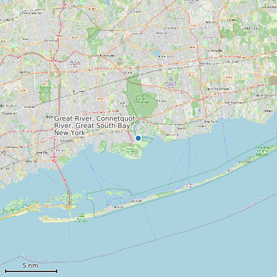 Map of Great River, Connetquot River, Great South Bay, New York Tide Prediction Station