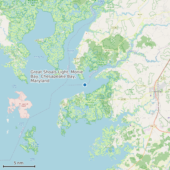 Map of Great Shoals Light, Monie Bay, Chesapeake Bay, Maryland Tide Prediction Station