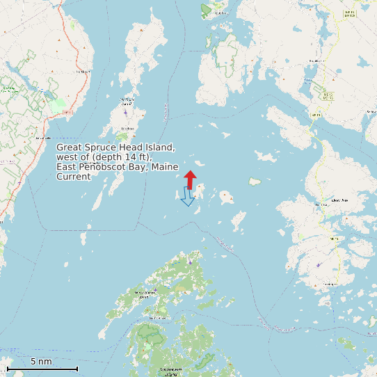 Map of Great Spruce Head Island, west of (depth 14 ft), East Penobscot Bay, Maine Current Prediction Station