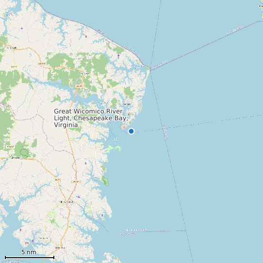 Map of Great Wicomico River Light, Chesapeake Bay, Virginia Tide Prediction Station