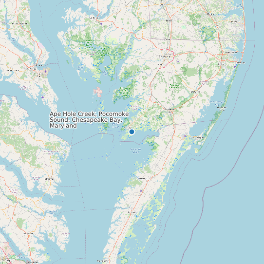 Map of Ape Hole Creek, Pocomoke Sound, Chesapeake Bay, Maryland Tide Prediction Station