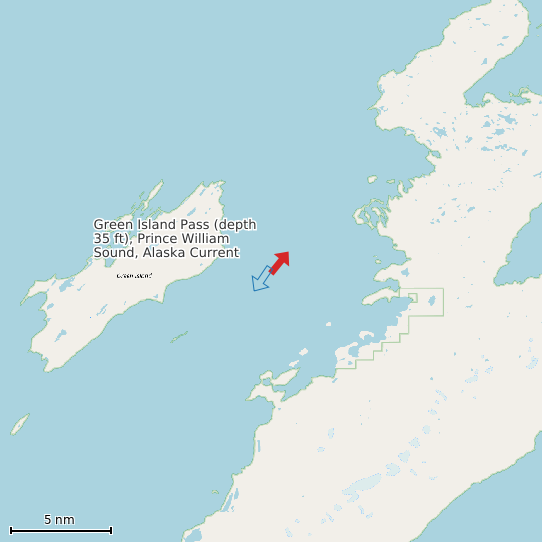 Map of Green Island Pass (depth 35 ft), Prince William Sound, Alaska Current Prediction Station