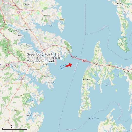 Map of Greenbury Point, 1.8 mi east of (depth 8 ft), Maryland Current Prediction Station