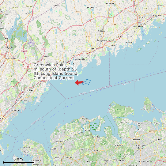 Map of Greenwich Point, 1.1 mi south of (depth 55 ft), Long Island Sound, Connecticut Current Prediction Station