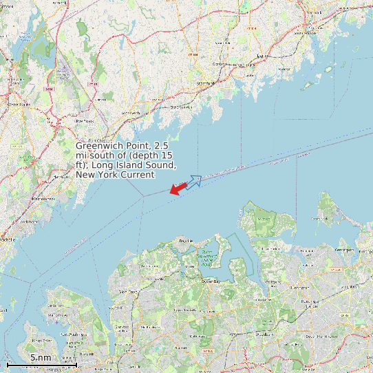 Map of Greenwich Point, 2.5 mi south of (depth 15 ft), Long Island Sound, New York Current Prediction Station