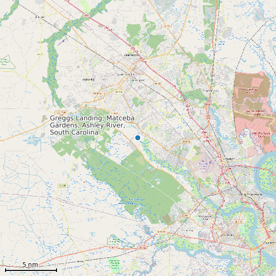 Map of Greggs Landing, Matceba Gardens, Ashley River, South Carolina Tide Prediction Station