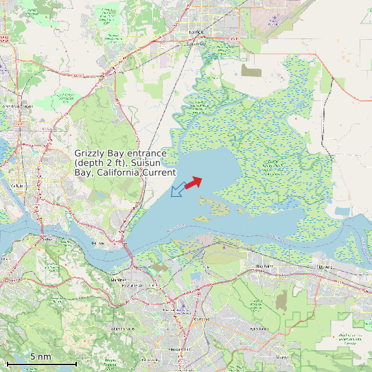 Map of Grizzly Bay entrance (depth 2 ft), Suisun Bay, California Current Prediction Station