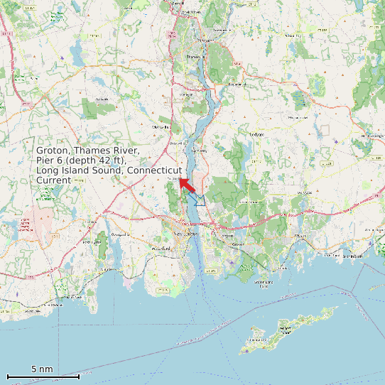 Map of Groton, Thames River, Pier 6 (depth 42 ft), Long Island Sound, Connecticut Current Prediction Station