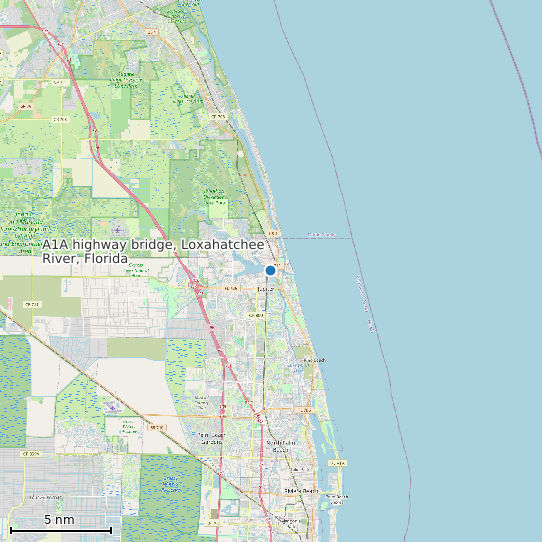 Map of A1A highway bridge, Loxahatchee River, Florida Tide Prediction Station