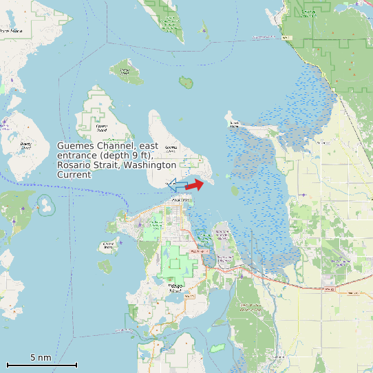 Map of Guemes Channel, east entrance (depth 9 ft), Rosario Strait, Washington Current Prediction Station
