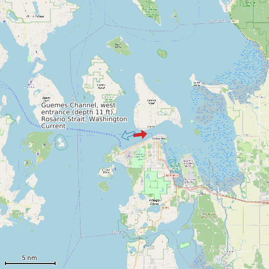 Map of Guemes Channel, west entrance (depth 11 ft), Rosario Strait, Washington Current Prediction Station