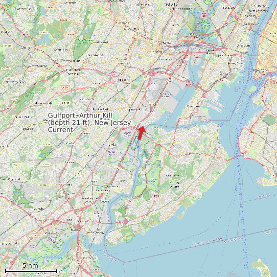 Map of Gulfport, Arthur Kill (depth 21 ft), New Jersey Current Prediction Station