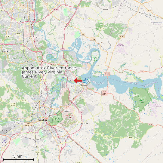 Map of Appomattox River entrance, James River, Virginia Current Prediction Station