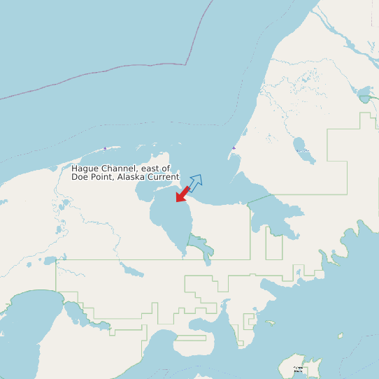 Map of Hague Channel, east of Doe Point, Alaska Current Prediction Station
