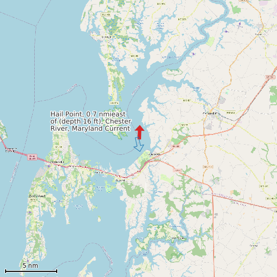 Map of Hail Point, 0.7 nmieast of (depth 16 ft), Chester River, Maryland Current Prediction Station