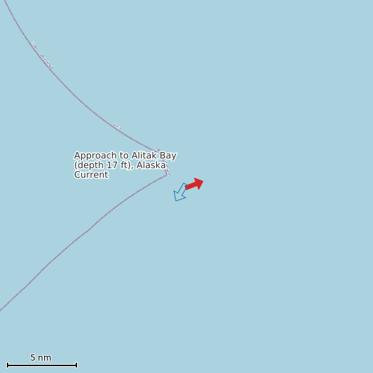 Map of Approach to Alitak Bay (depth 17 ft), Alaska Current Prediction Station