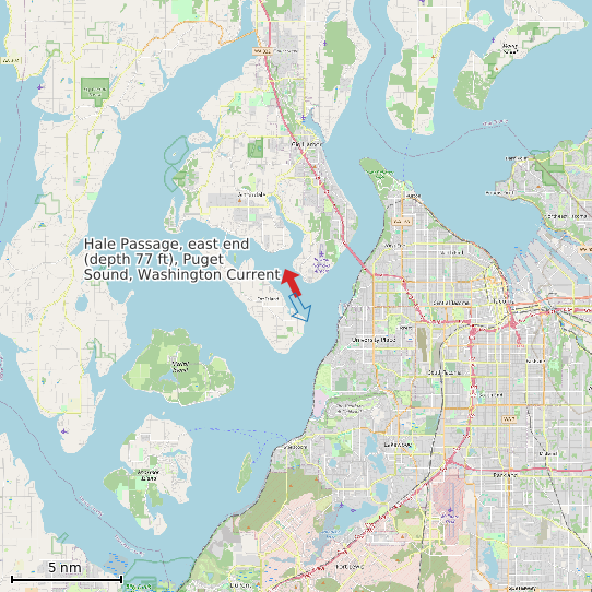 Map of Hale Passage, east end (depth 77 ft), Puget Sound, Washington Current Prediction Station