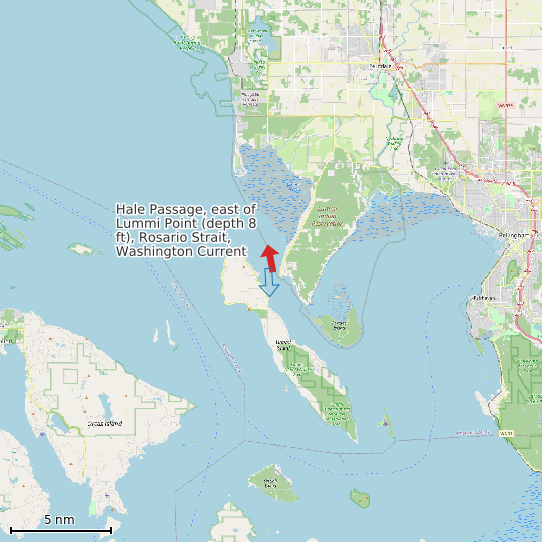 Map of Hale Passage, east of Lummi Point (depth 8 ft), Rosario Strait, Washington Current Prediction Station
