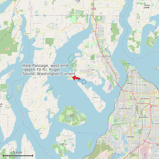 Map of Hale Passage, west end (depth 70 ft), Puget Sound, Washington Current Prediction Station
