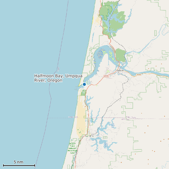 Map of Halfmoon Bay, Umpqua River, Oregon Tide Prediction Station