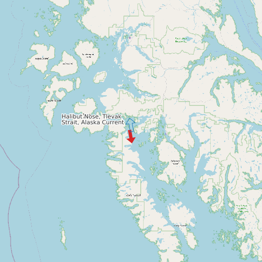 Halibut Nose, Tlevak Strait, Alaska Current map