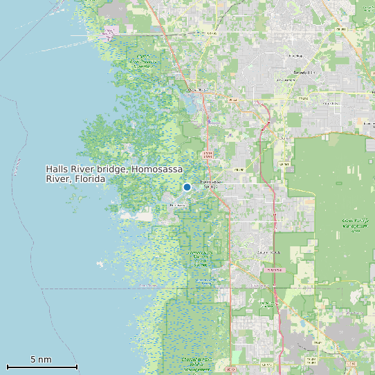Map of Halls River bridge, Homosassa River, Florida Tide Prediction Station