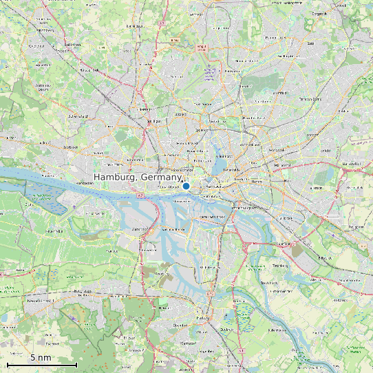 Map of Hamburg, Germany Tide Prediction Station