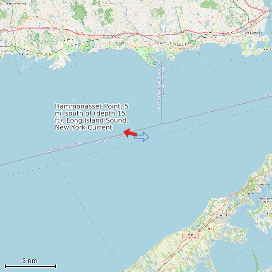 Map of Hammonasset Point, 5 mi south of (depth 15 ft), Long Island Sound, New York Current Prediction Station