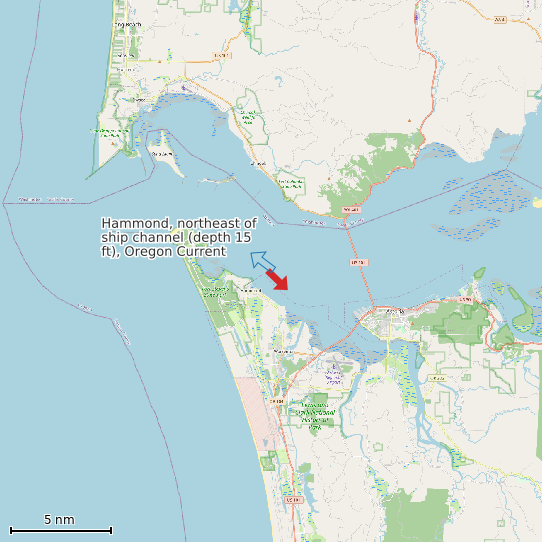 Map of Hammond, northeast of ship channel (depth 15 ft), Oregon Current Prediction Station