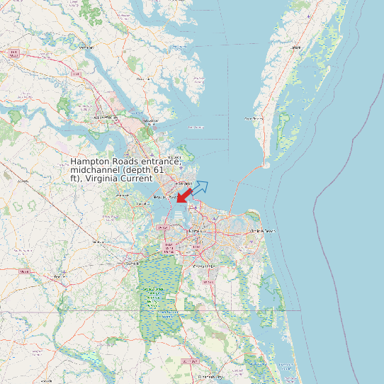 Map of Hampton Roads entrance, midchannel (depth 61 ft), Virginia Current Prediction Station