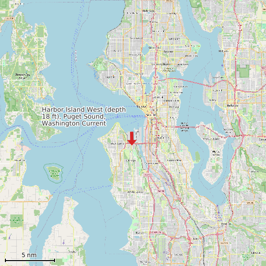 Map of Harbor Island West (depth 18 ft), Puget Sound, Washington Current Prediction Station