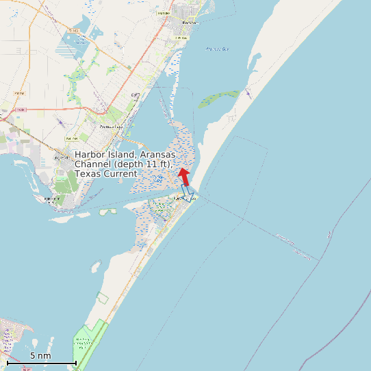 Map of Harbor Island, Aransas Channel (depth 11 ft), Texas Current Prediction Station