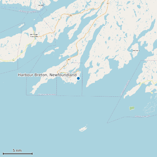 Map of Harbour Breton, Newfoundland Tide Prediction Station