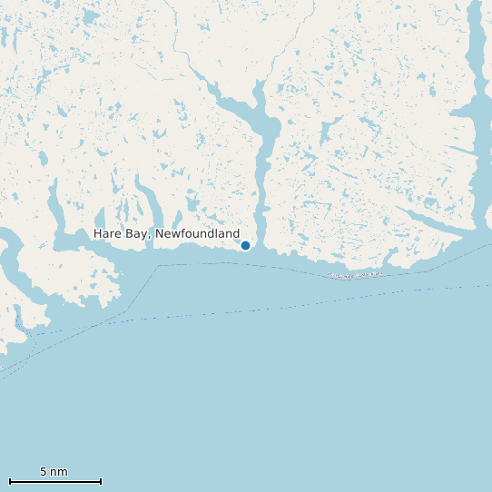 Map of Hare Bay, Newfoundland Tide Prediction Station