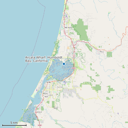 Map of Arcata Wharf, Humboldt Bay, California Tide Prediction Station
