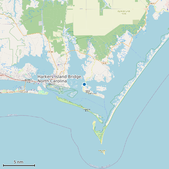 Map of Harkers Island Bridge, North Carolina Tide Prediction Station