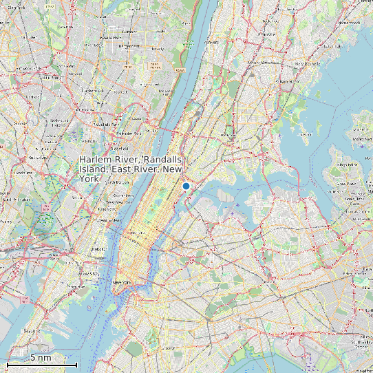 Map of Harlem River, Randalls Island, East River, New York Tide Prediction Station
