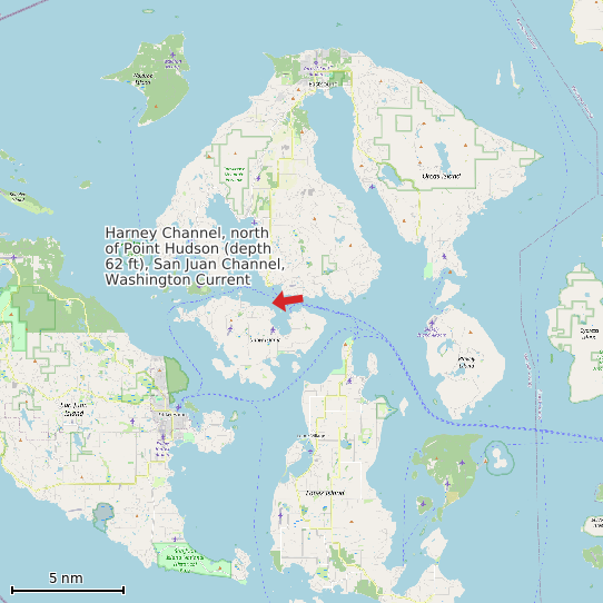 Map of Harney Channel, north of Point Hudson (depth 62 ft), San Juan Channel, Washington Current Prediction Station