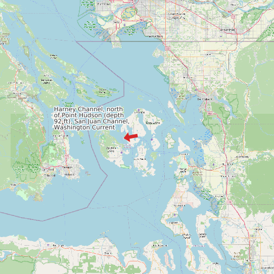 Map of Harney Channel, north of Point Hudson (depth 92 ft), San Juan Channel, Washington Current Prediction Station