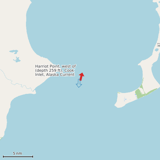 Map of Harriot Point, west of (depth 259 ft), Cook Inlet, Alaska Current Prediction Station