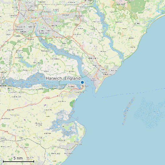 Map of Harwich, England Tide Prediction Station
