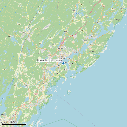 Map of Arendal, Norway Tide Prediction Station