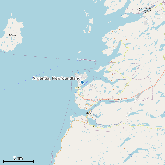 Map of Argentia, Newfoundland Tide Prediction Station