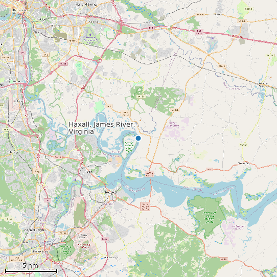 Map of Haxall, James River, Virginia Tide Prediction Station