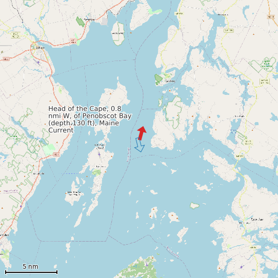 Map of Head of the Cape, 0.8 nmi W, of Penobscot Bay (depth 130 ft), Maine Current Prediction Station