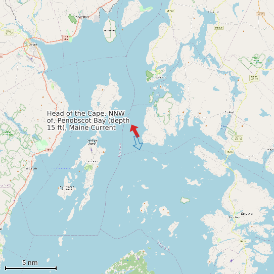 Map of Head of the Cape, NNW of, Penobscot Bay (depth 15 ft), Maine Current Prediction Station