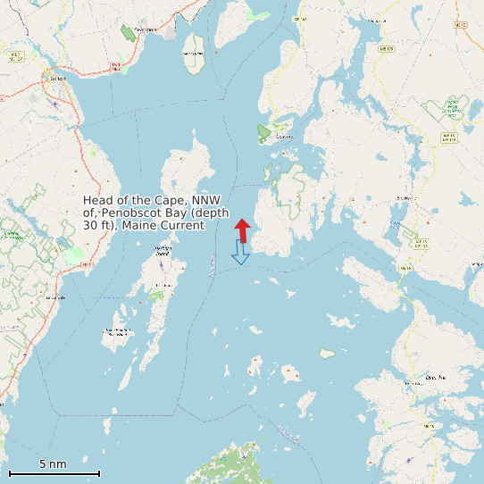 Map of Head of the Cape, NNW of, Penobscot Bay (depth 30 ft), Maine Current Prediction Station