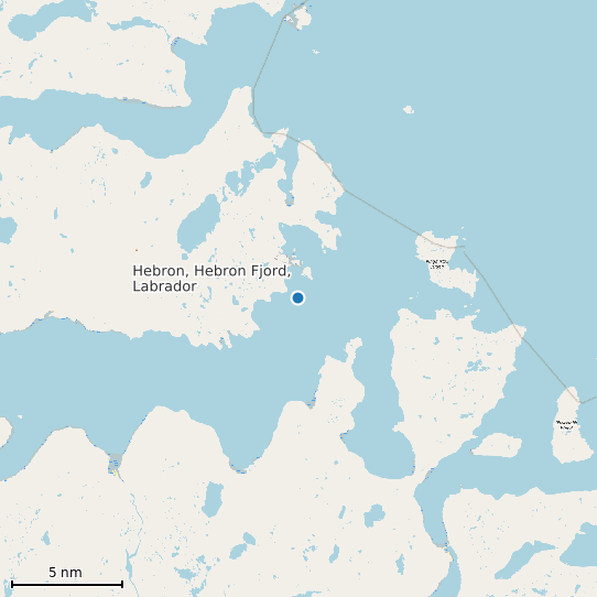 Map of Hebron, Hebron Fjord, Labrador Tide Prediction Station